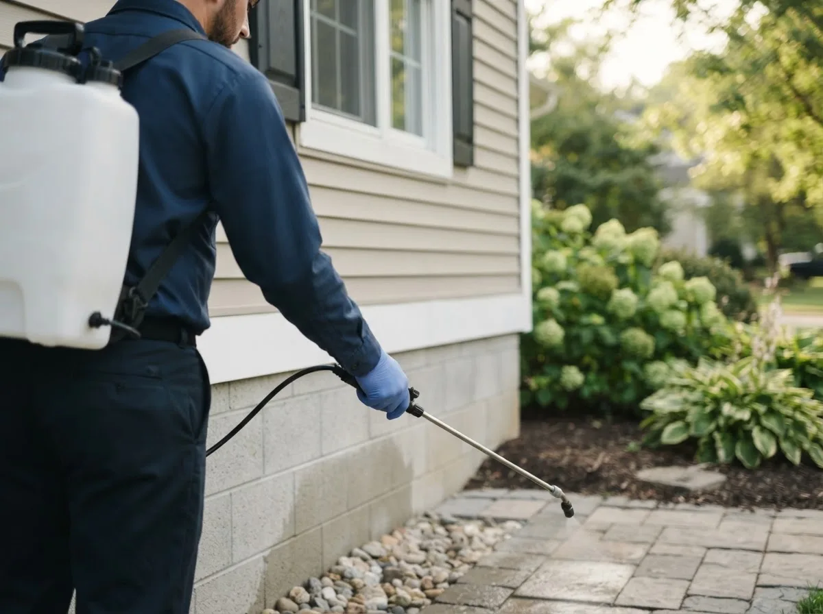 Pest control technician inspecting a home in Middle Amana, IA